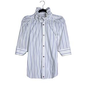 KMJ Kate McHale Jensen Bontina Blouse Striped Ruffle Neck 3/4slv Women's M